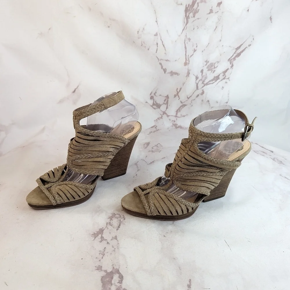 Vince Camuto Bootie Womens 12 42 Ankle Cage Strappy Jamil Braided Suede Shoes